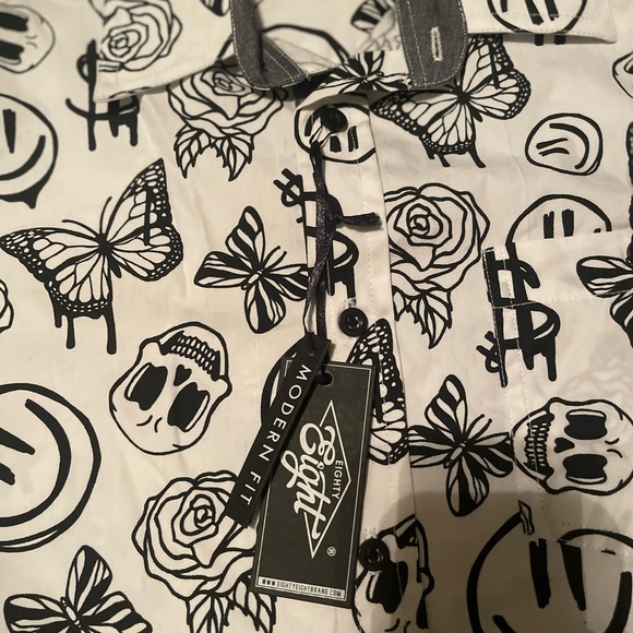 Eighty Eight Goth Print Collared Men’s Button Down Shirt Relaxed Fit Medium - Picture 4 of 4